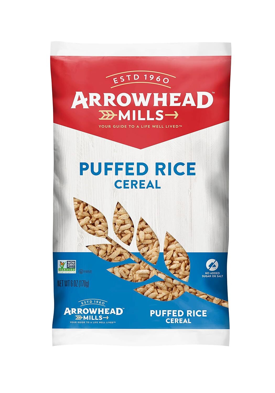 Arrowhead Mills Natural Whole Grain Puffed Rice Cereal 6 oz, Pack of 2