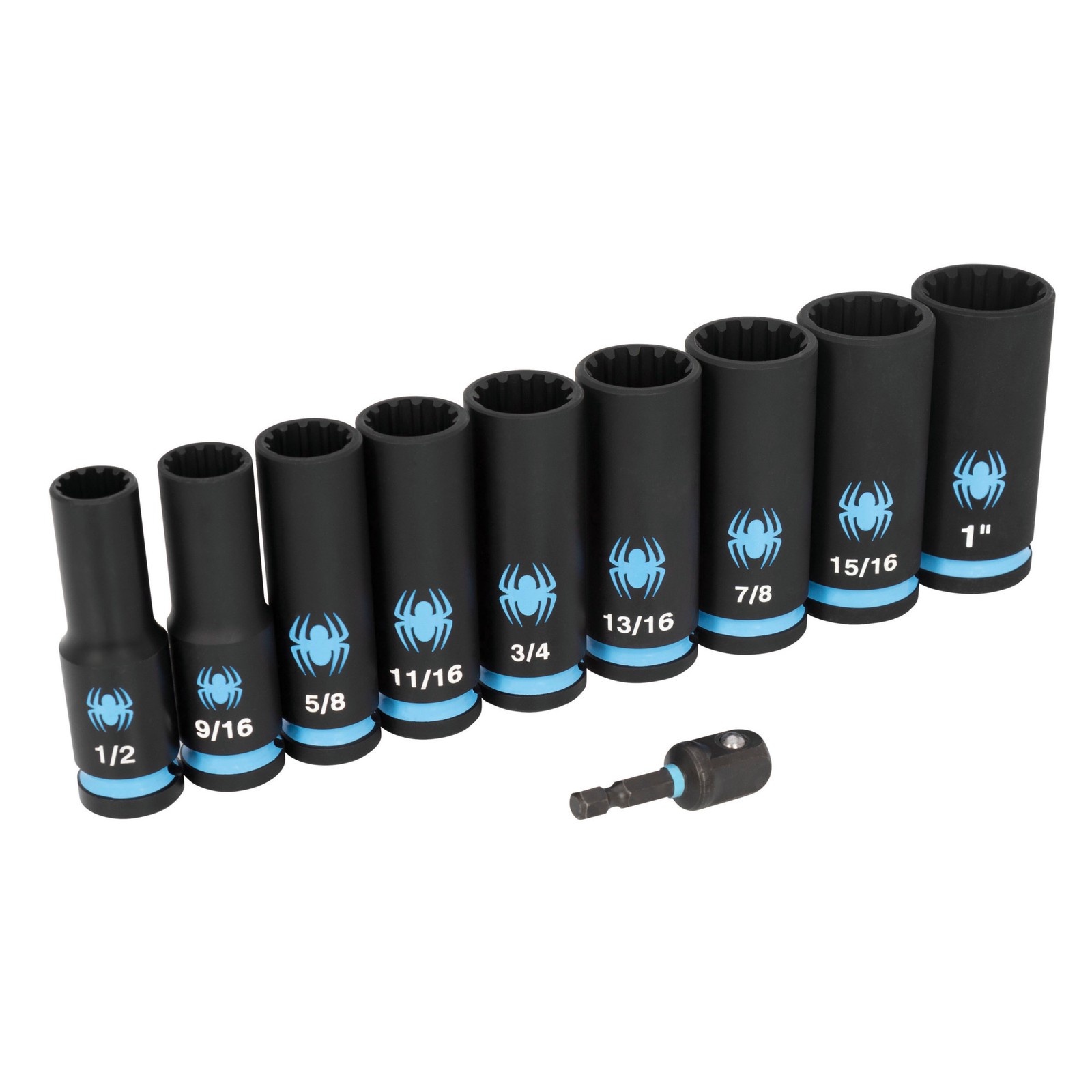 Spyder 10-Piece 1/2-Inch Drive SAE Deep Impact Socket Set with Adapter, 19700