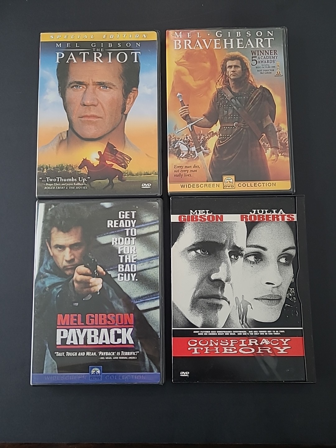 4 Mel Gibson DVDs NO Scuffs Payback,Patriot,Braveheart & Conspiracy Theory