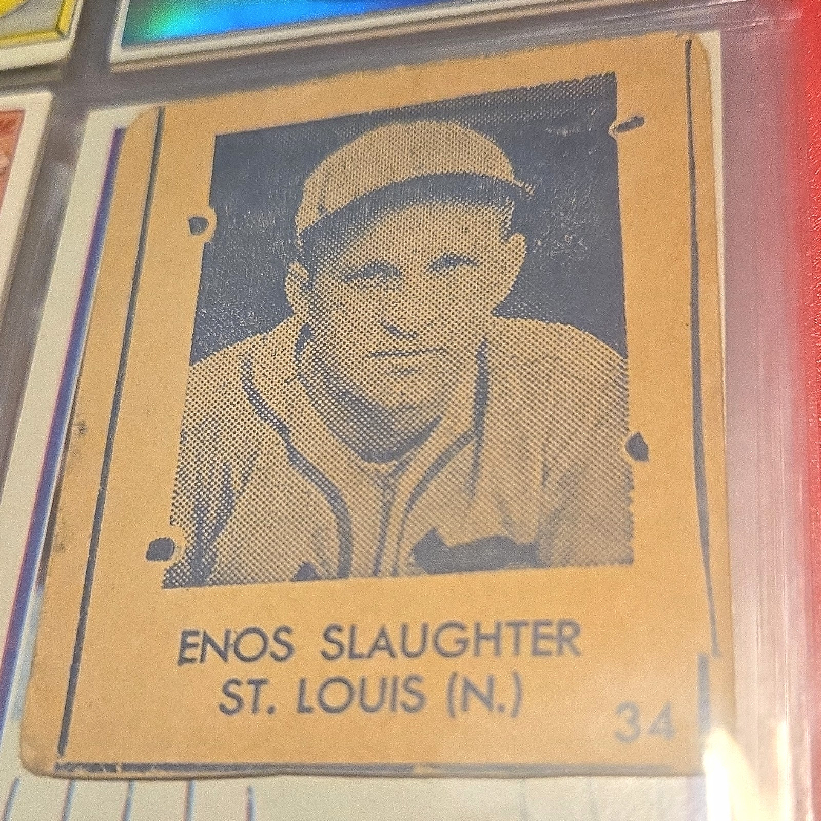 1948 R346 Blue Tint Enos Slaughter St. Louis #34 Hand-Cut Vintage Card 1948 R346 Blue Tint Enos Slaughter St. Louis #34 Hand-Cut Vintage Card