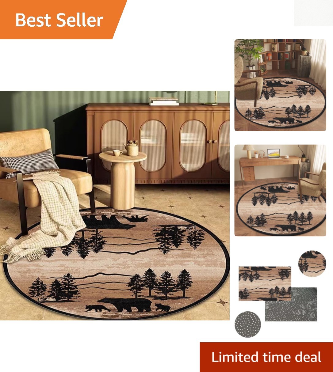 5ft Round Rustic Wildlife Rug - Non-Slip Bedroom Decor with Abstract Design 5ft Round Rustic Wildlife Rug - Non-Slip Bedroom Decor with Abstract Design