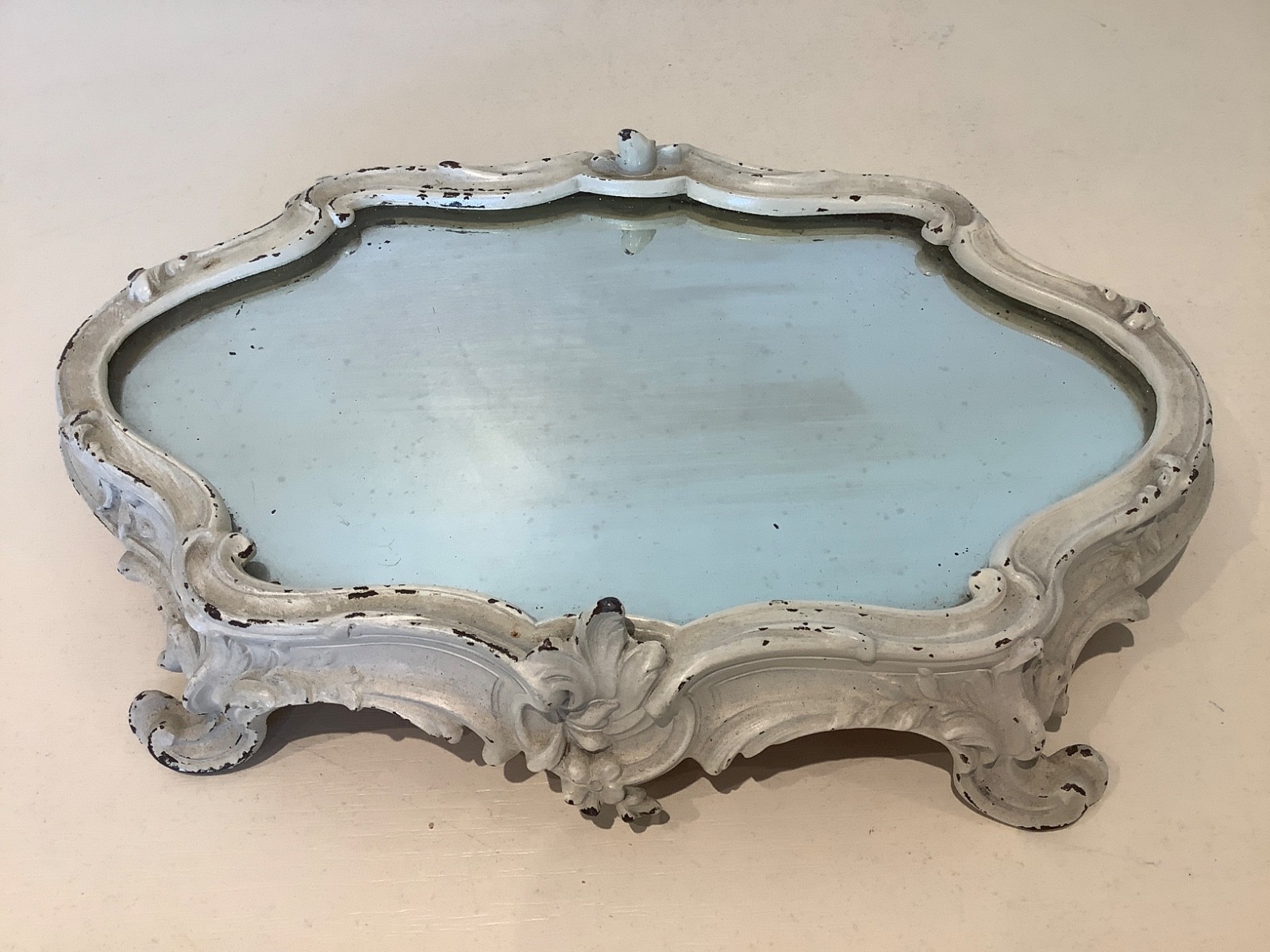 Antique French Cast Metal Mirror Centrepiece Vanity Perfume Tray