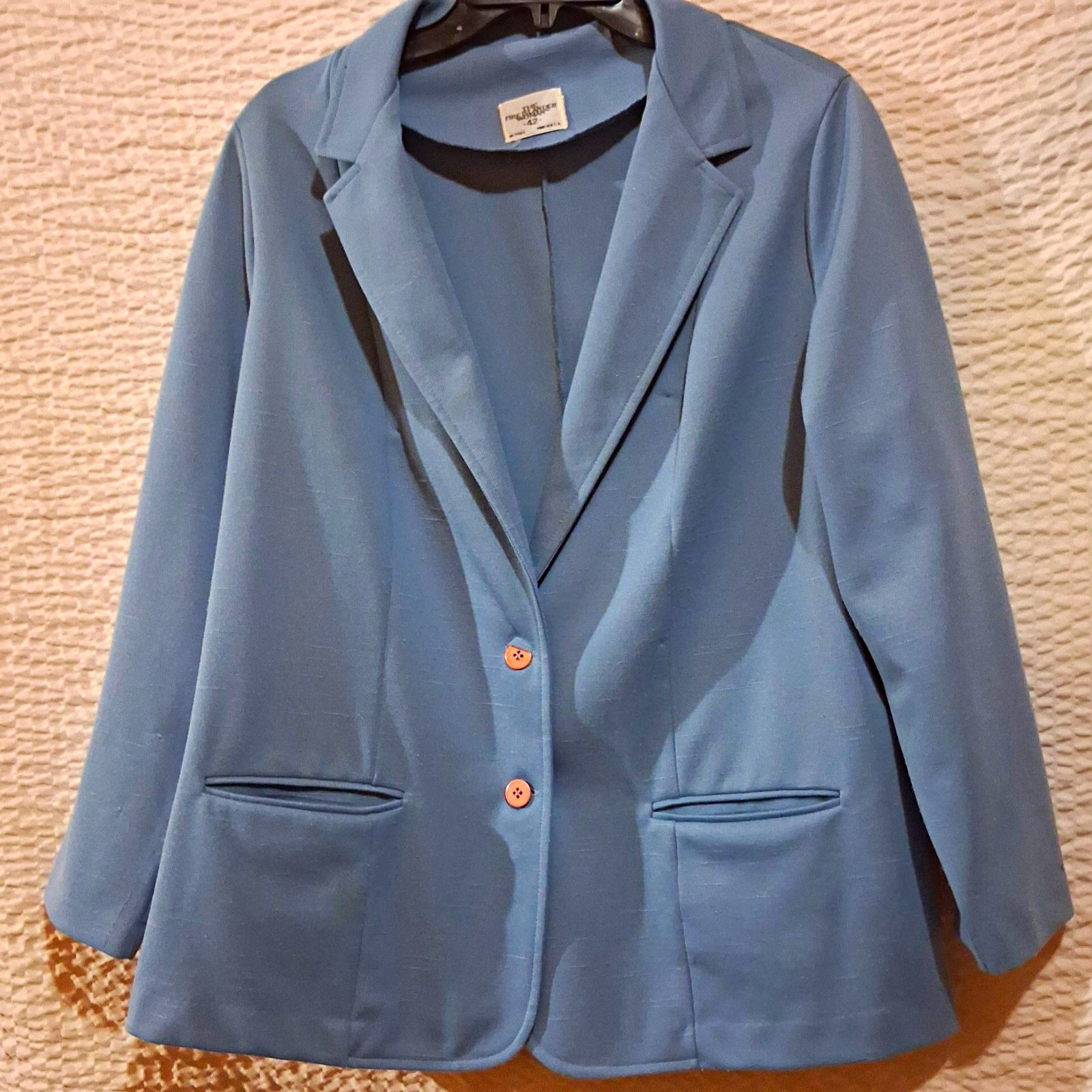 Vtg 70s 80s The Islander Woman Skirt Suit Set Blue Polyester Double Knit Size 42