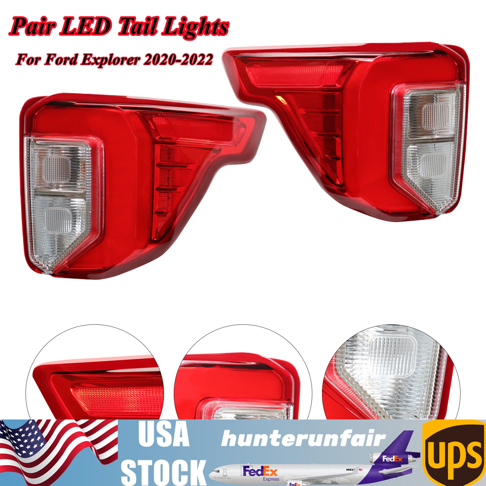 Tail Lights Taillamps Rear Pair Set  For 2020 2021 2022 Ford Explorer New