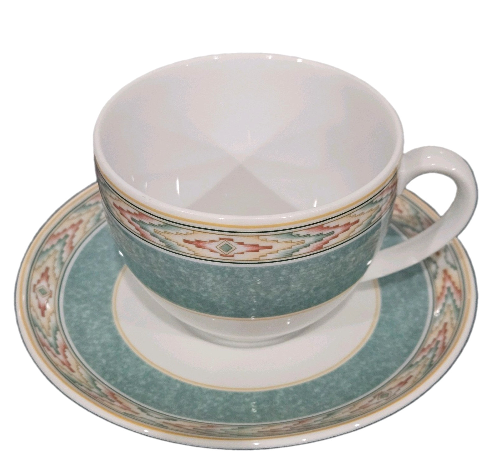 Wedgwood Home Aztec • 6 Tea Cups + 4 Saucers • Retro Southwestern Geometric Vtg