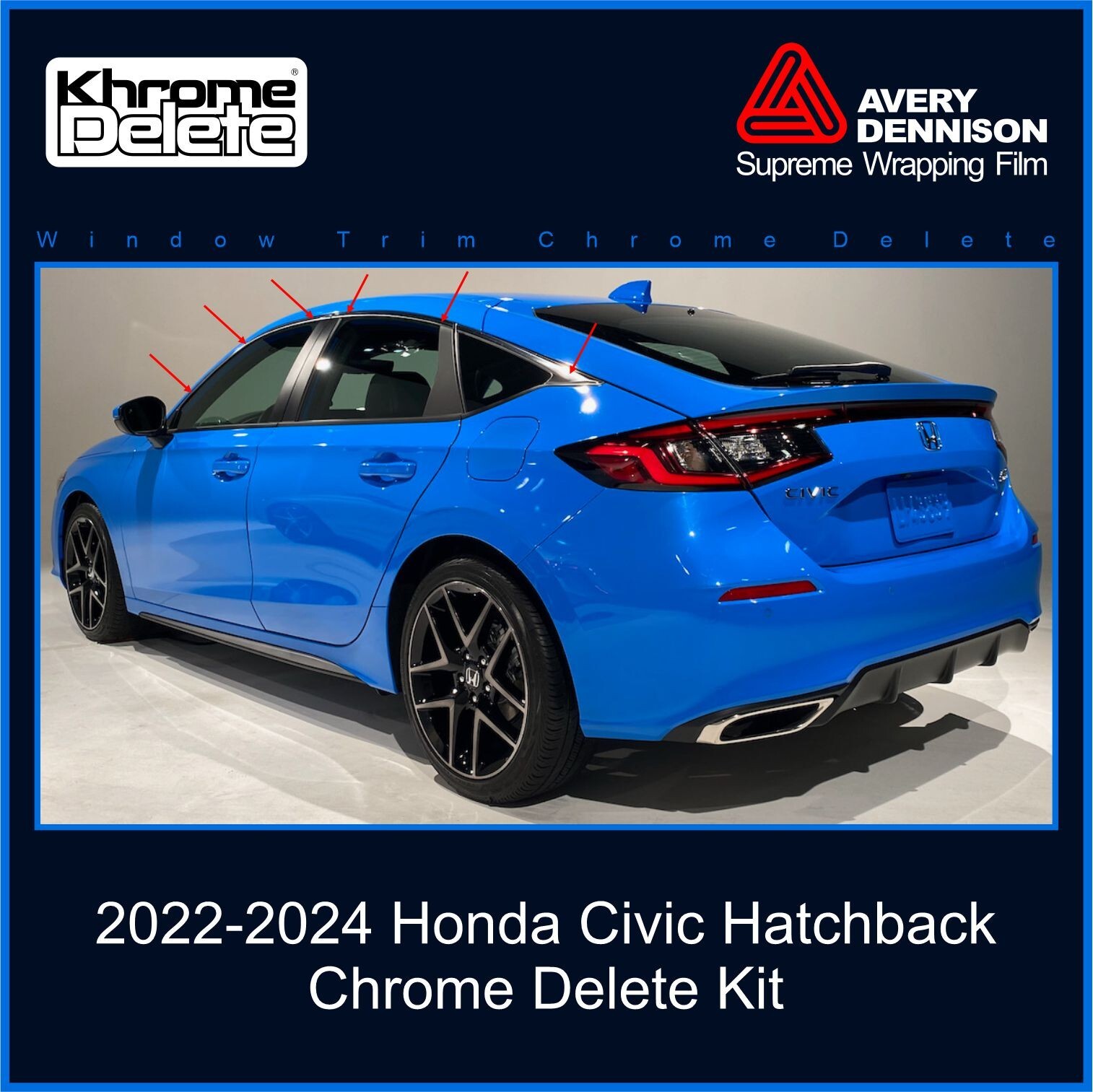 Matte Black Vinyl Wrap Chrome Delete Trim for 2022–2026 Honda Civic Hatchback