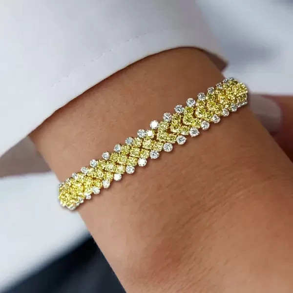 20Ctw Round Cut Yellow Sapphire & Diamond Tennis Bracelet 14K Yellow Gold Plated