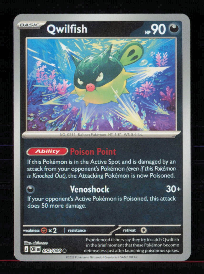 Qwilfish 052/086 Common Chaos Rising Pokemon Reverse Holo Near Mint