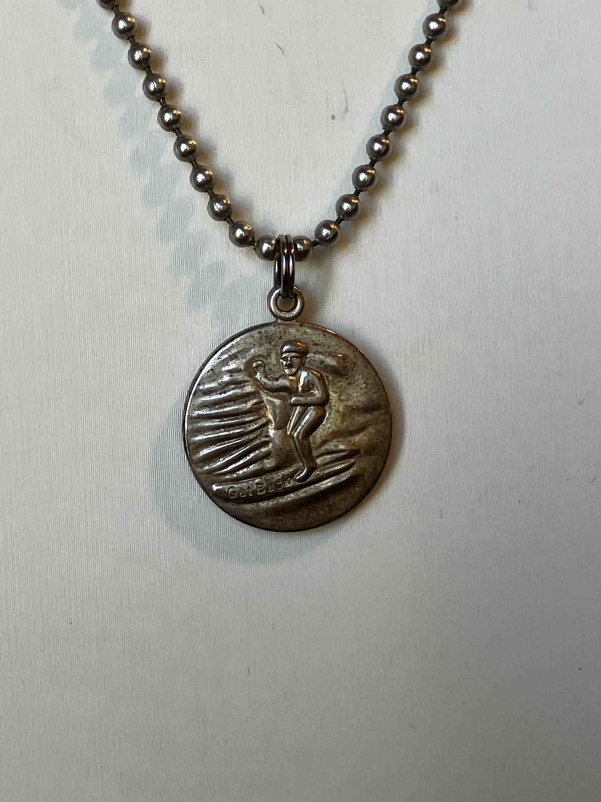 VINTAGE GET BACK DESIGNS ST. CHRISTOPHER SURF NECKLACE TEAL ENAMEL 24\ VINTAGE GET BACK DESIGNS ST. CHRISTOPHER SURF NECKLACE TEAL ENAMEL 24\