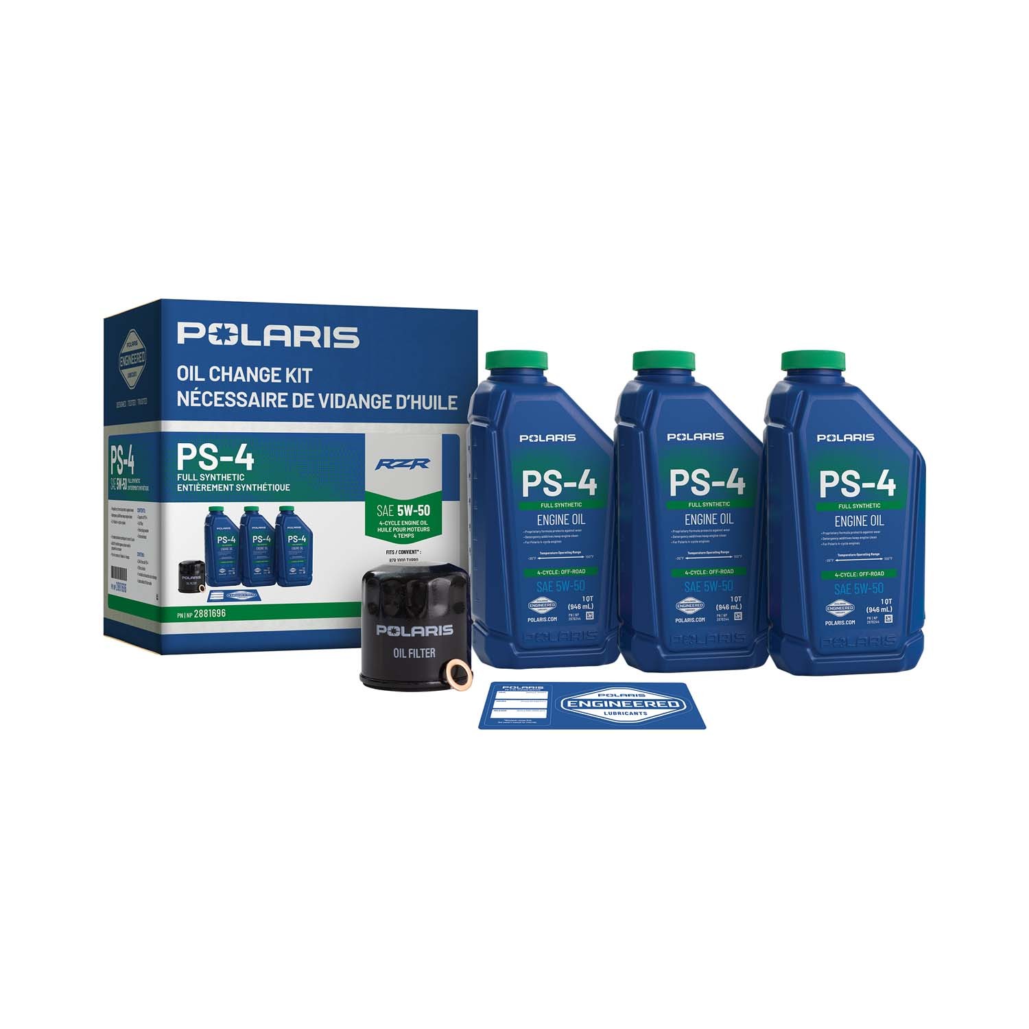 Polaris PS4 Oil Change Kit for Select RZR Models, Incl Oil, Filter -2881696