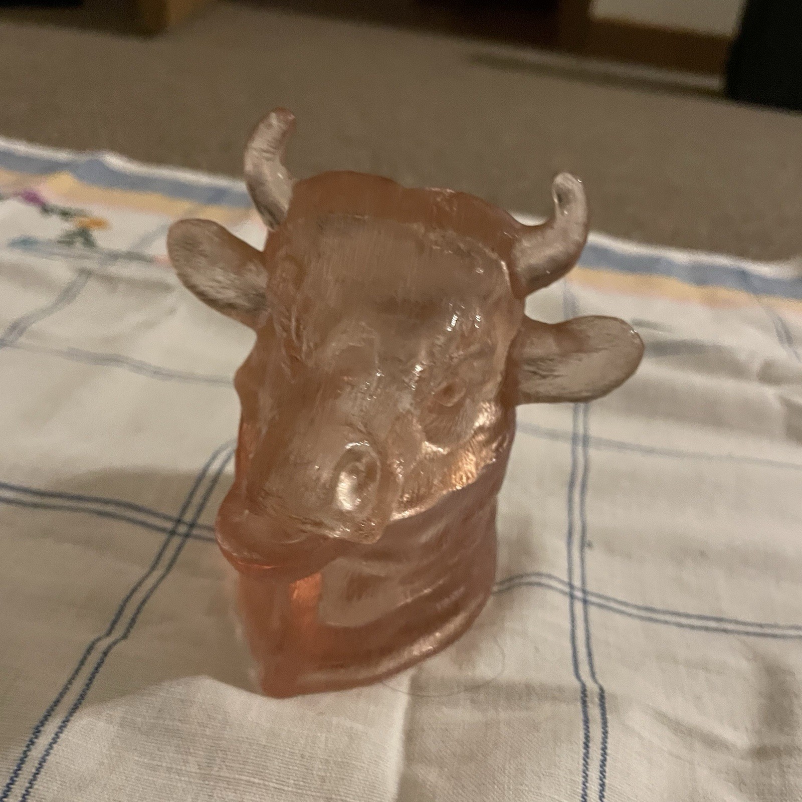 Vintage LG Wright Ferdinand The Bull Cow Head Mustard Jar Rose Pink Glass MCM Vintage LG Wright Ferdinand The Bull Cow Head Mustard Jar Rose Pink Glass MCM