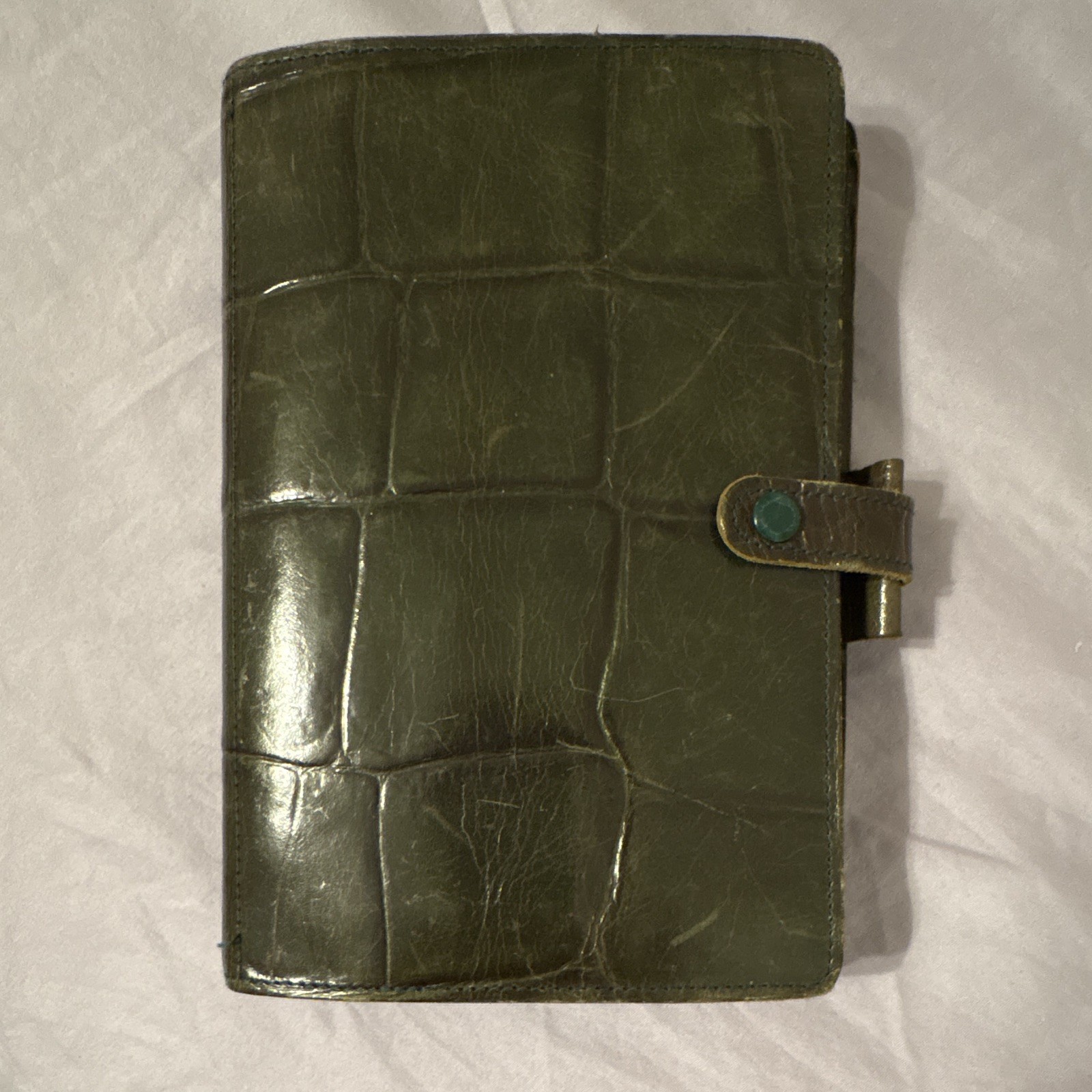 FILOFAX RARE VINTAGE WINCHESTER 4CCF 7/8-  Dark green crocodile embossed calf 