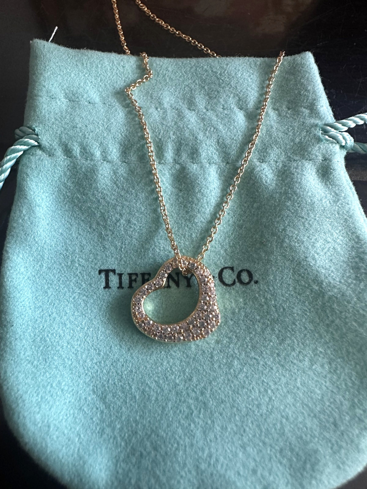 NewElsa Peretti Open Heart PendantTlfanyCoNecklace 18K Yellow Gold Diamond NewElsa Peretti Open Heart PendantTlfanyCoNecklace 18K Yellow Gold Diamond