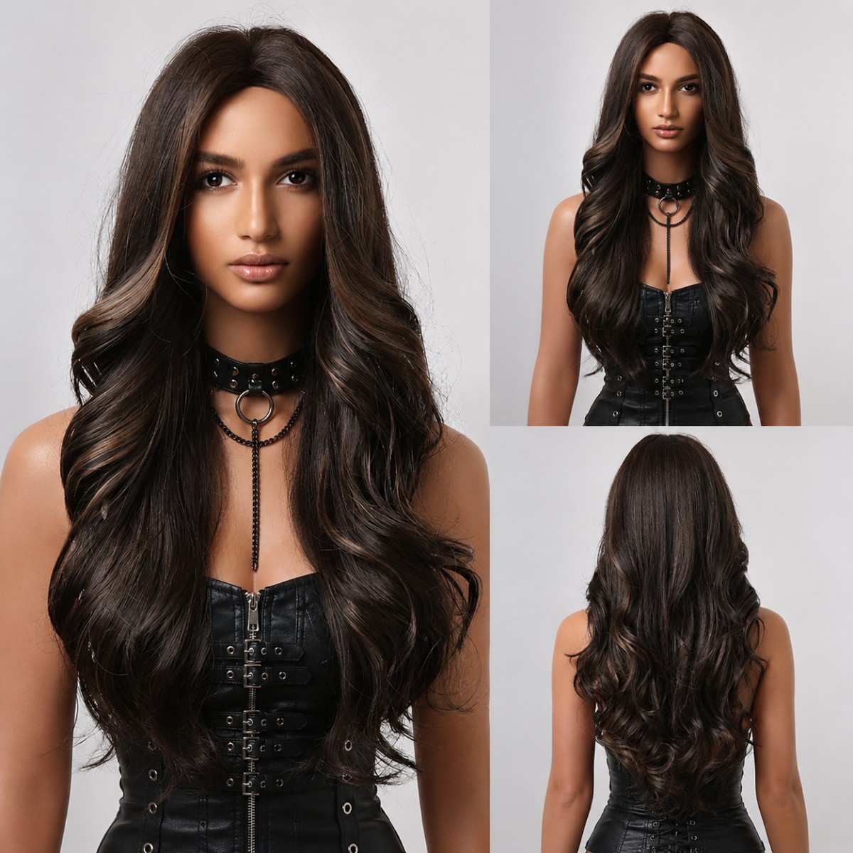 Synthetic Hair Heat Resistant Long Wavy Mixed Brown Cosplay Wigs Layered Women