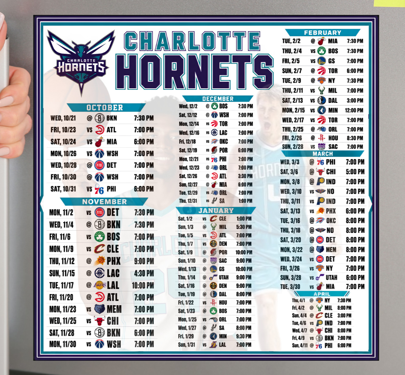 Charlotte Hornets Basketball 2026-27 Season LARGE Magnet (8x8 inches)