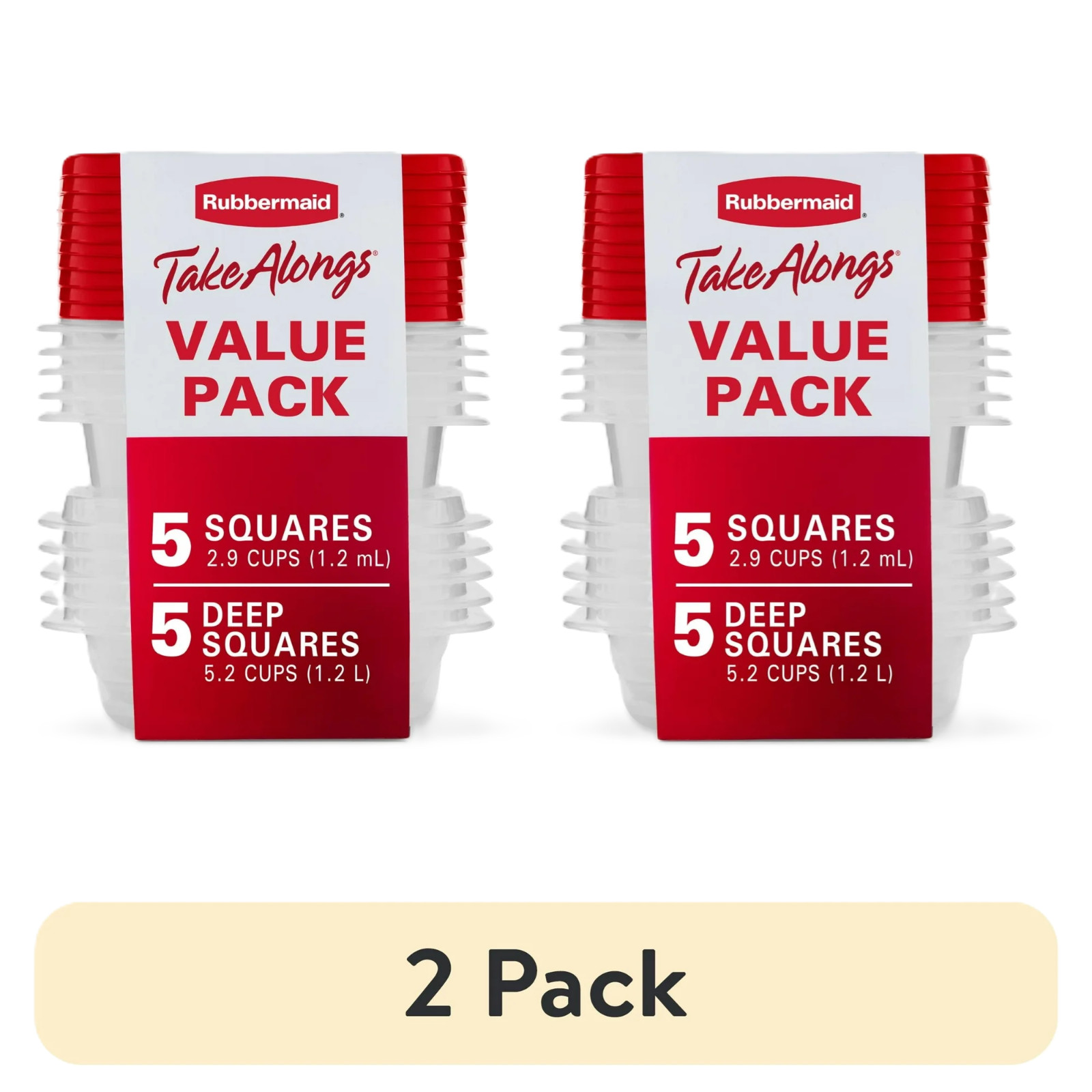 (2 pack) Rubbermaid TakeAlongs Food Storage Containers, 10 Piece Set, Red