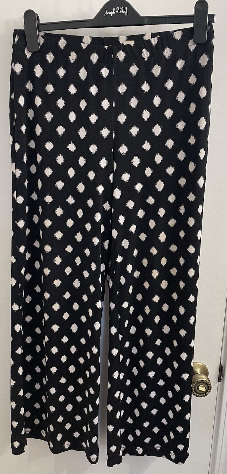 Chico\'s Wide Leg Pants Black White Polka Dot Ikat Stretch Jersey Size 0=Small