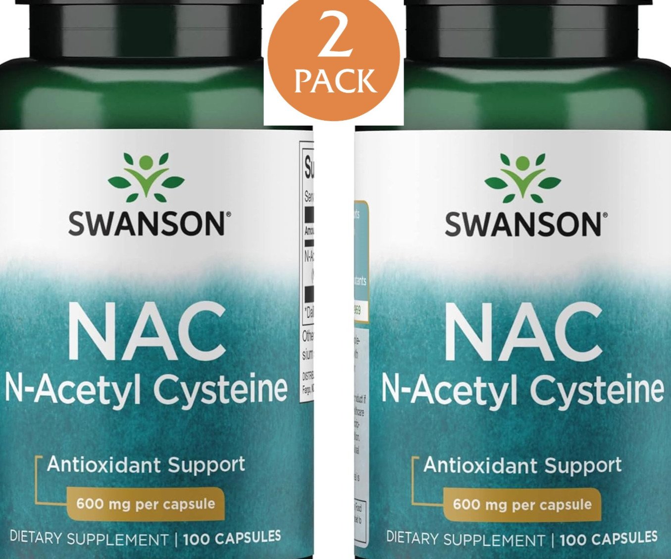 2 Pack NAC N-Acetyl Cysteine 200 Caps (2x100) 600mg For Liver Health Antioxidant