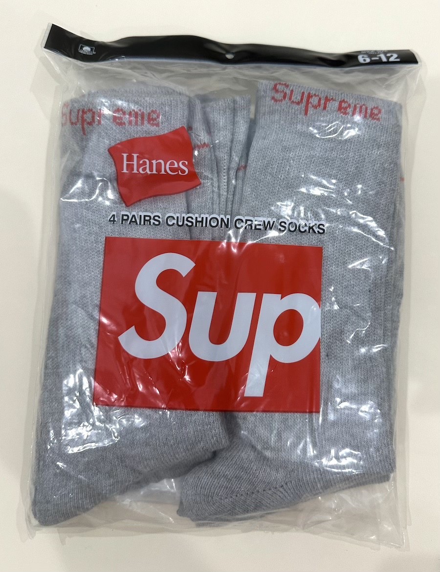 Supreme X Hanes Crew Socks - Heather Grey, 4 Pack, Size 6-12 Supreme X Hanes Crew Socks - Heather Grey, 4 Pack, Size 6-12