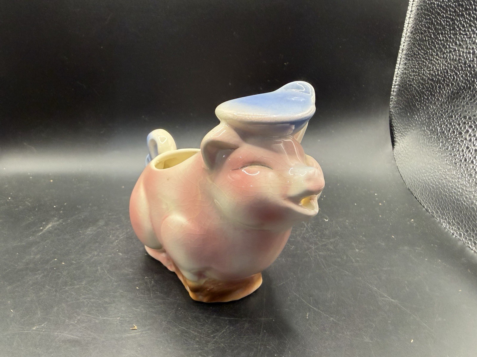 Vintage Ceramic Sailor Pig Creamer Planter Open Mouth Crazing Pastel Pink 6\