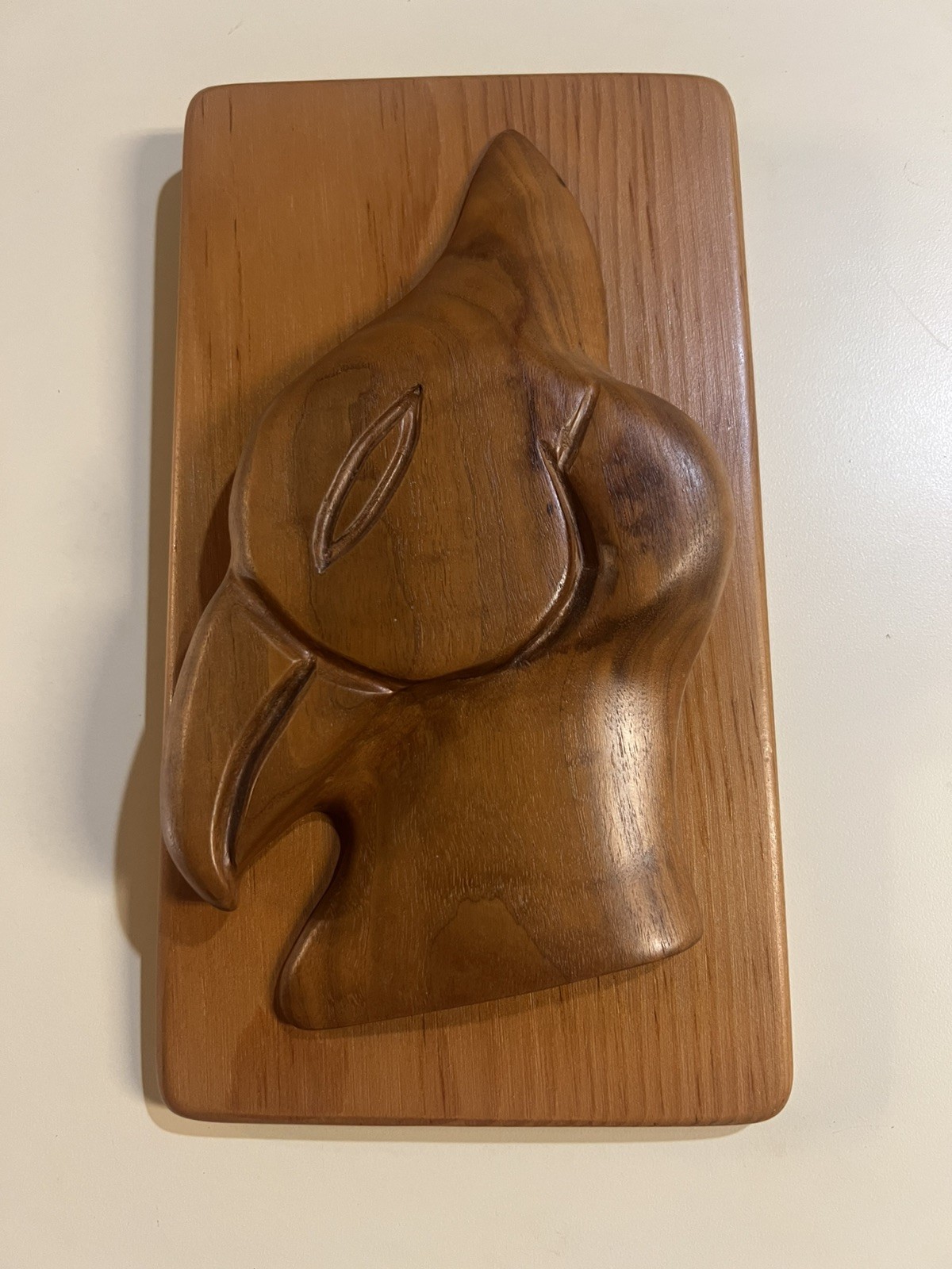 Vintage Hand Carved Wood Bird Wall Plaque Mid Century Modern Folk Art 10”