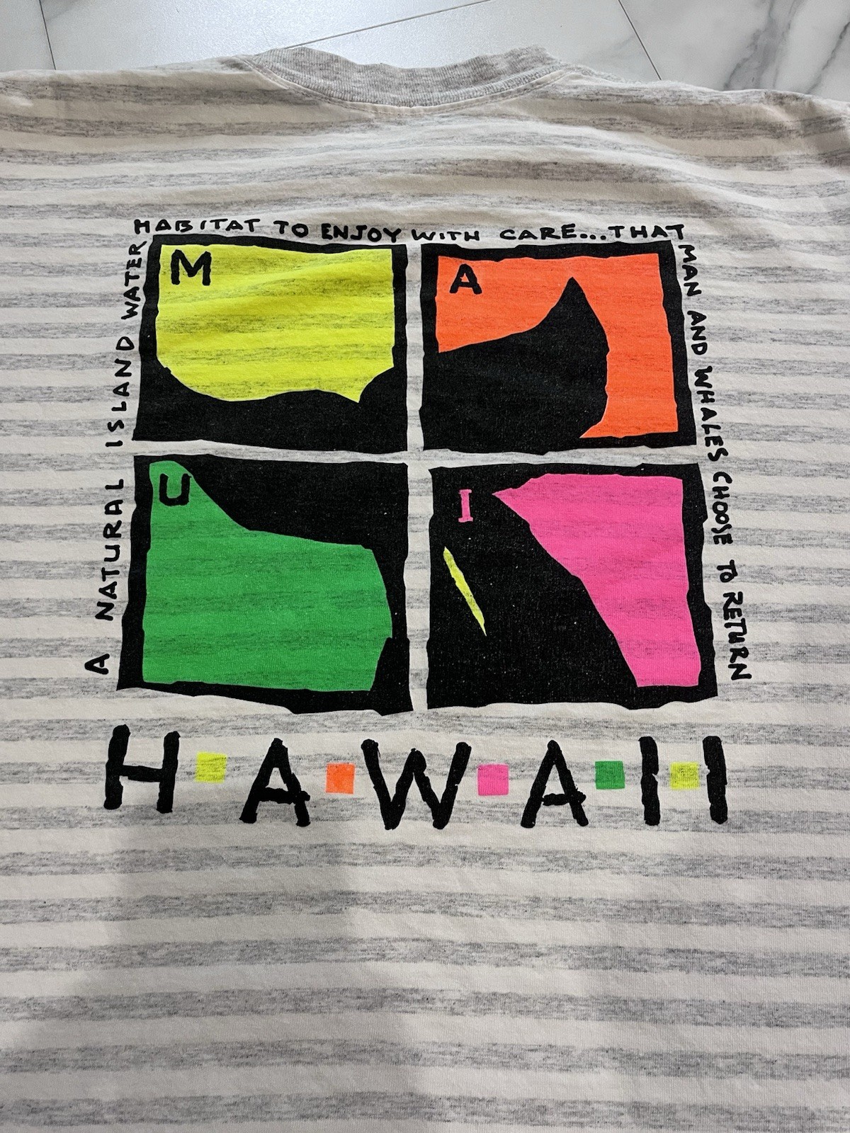Vintage Hawaii 80s 90s Striped Graphic Souvenir Shirt XL USA Whale Single Stitch