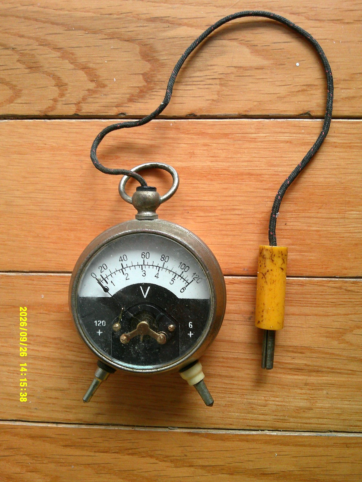 Antique Rare Pocket Voltmeter 6V + 120V Dual Scale Voltage Tester * Works *
