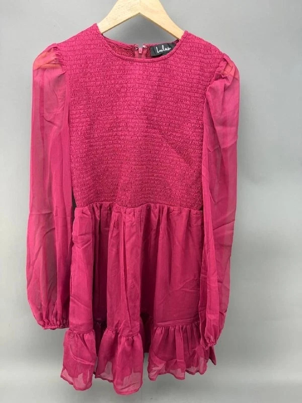 Lulus Womens Berry Red Long Sleeve Smocked Mini Dress Size M