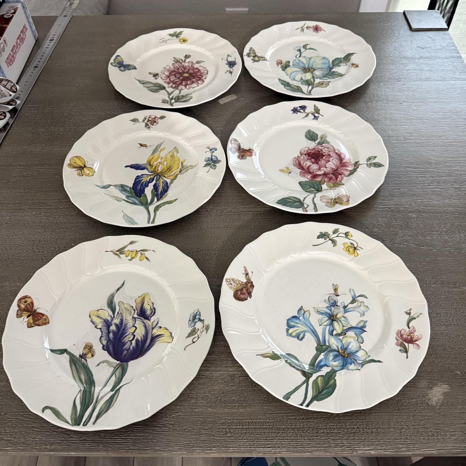 6 Vintage Villeroy & Boch Bouquet Luncheon Plate 10” Floral Set