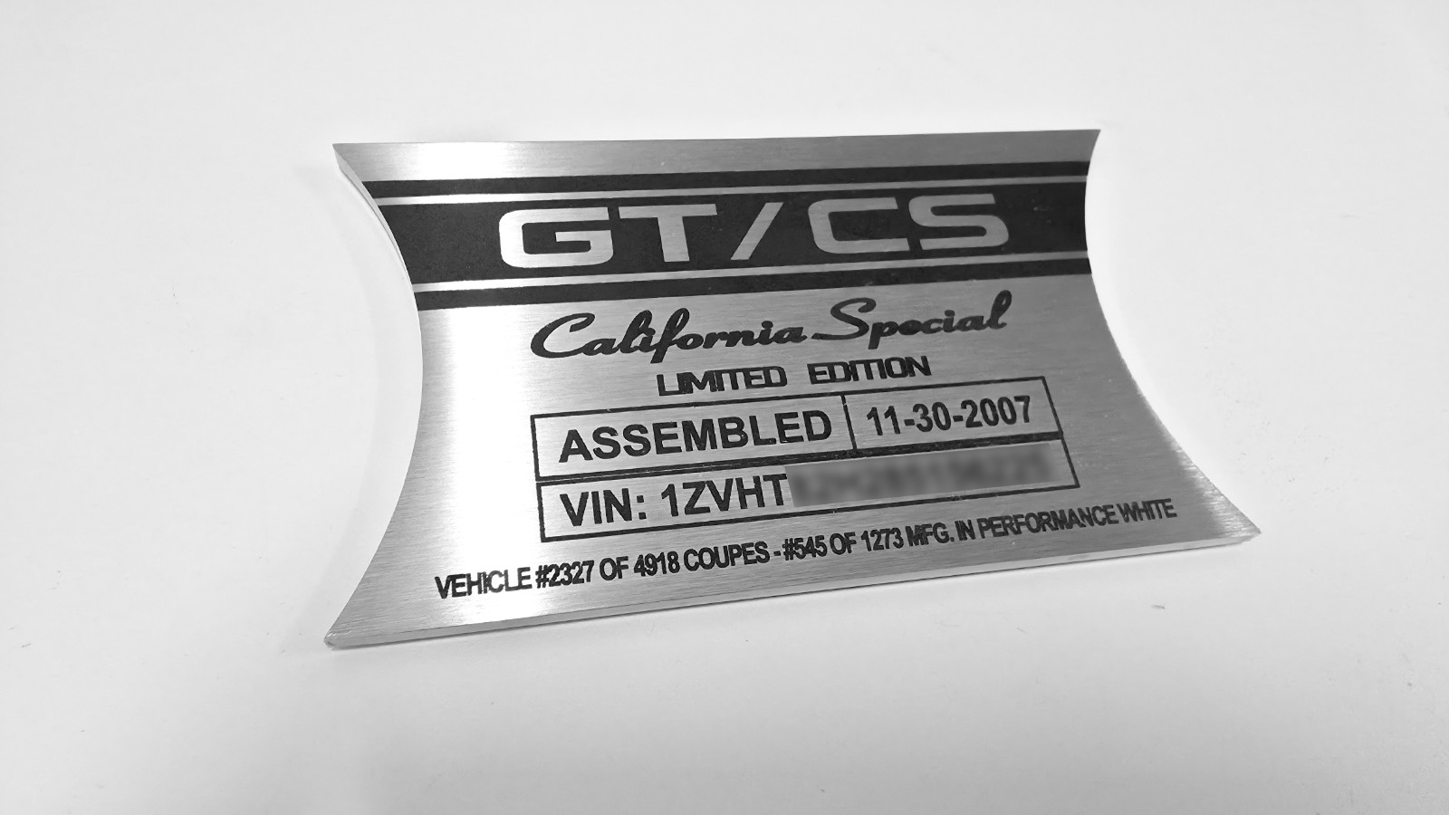 Engraved Dash Plaque Custom Fit for 05-09 Mustang GT / CS California Special