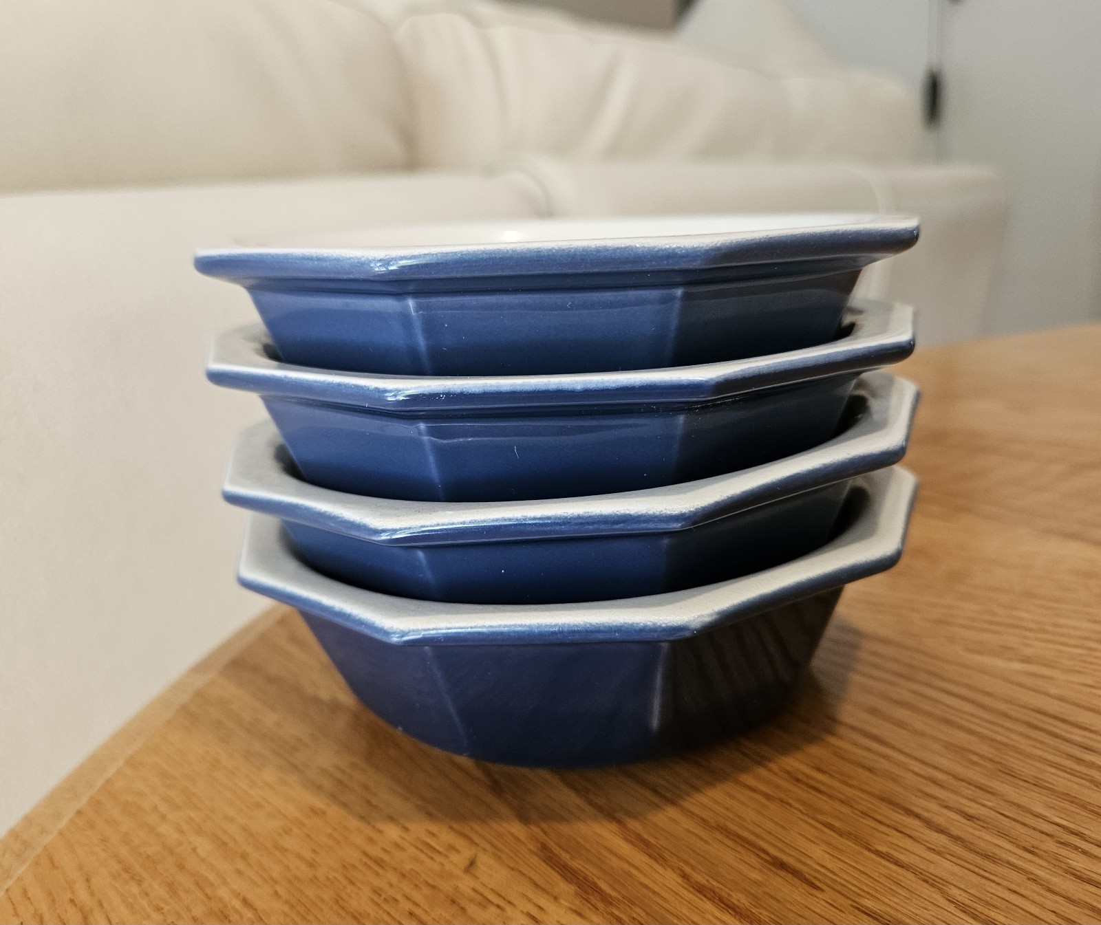 NEW Emile Henry Williams Sonoma 4 Mini Ruffled Pie Tart Quiche Dish Blue Ceramic