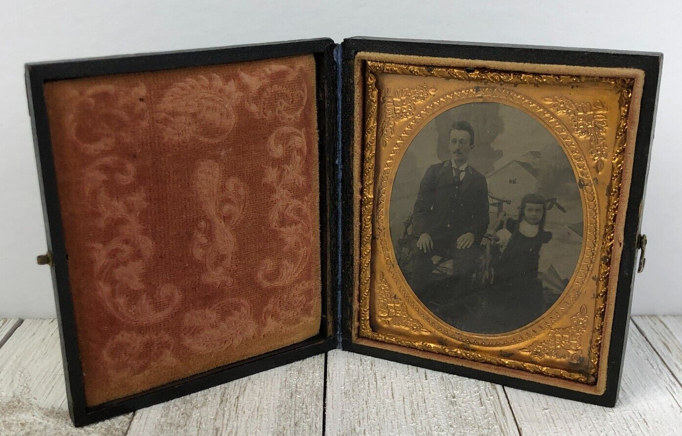 Beautiful Antique Photo Victorian Ambrotype Photo in Case Unusual Man w Patches