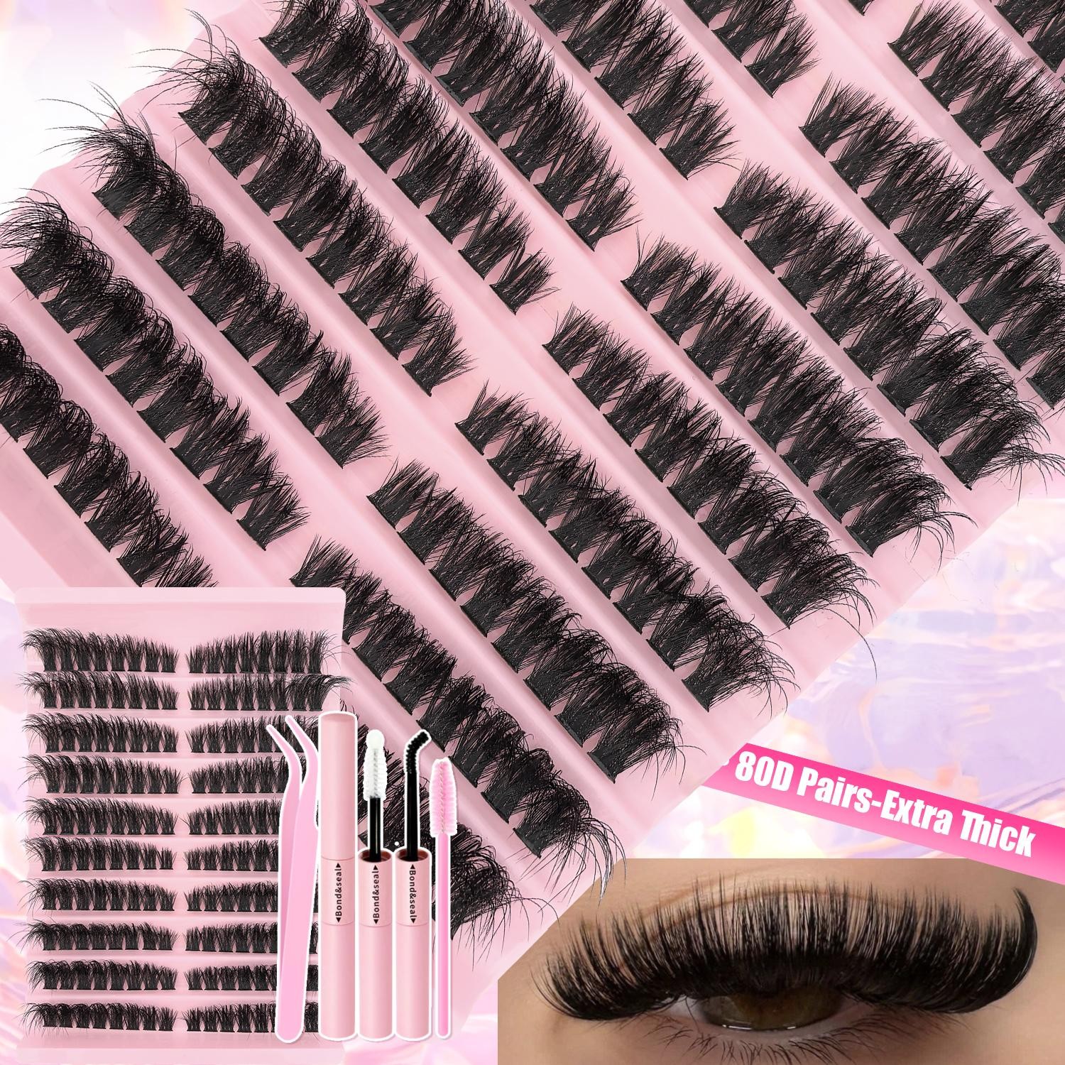 Diy Lash Extension Kit Clusters Individual Eyelashes Kit 9-16mm with Bond and Se