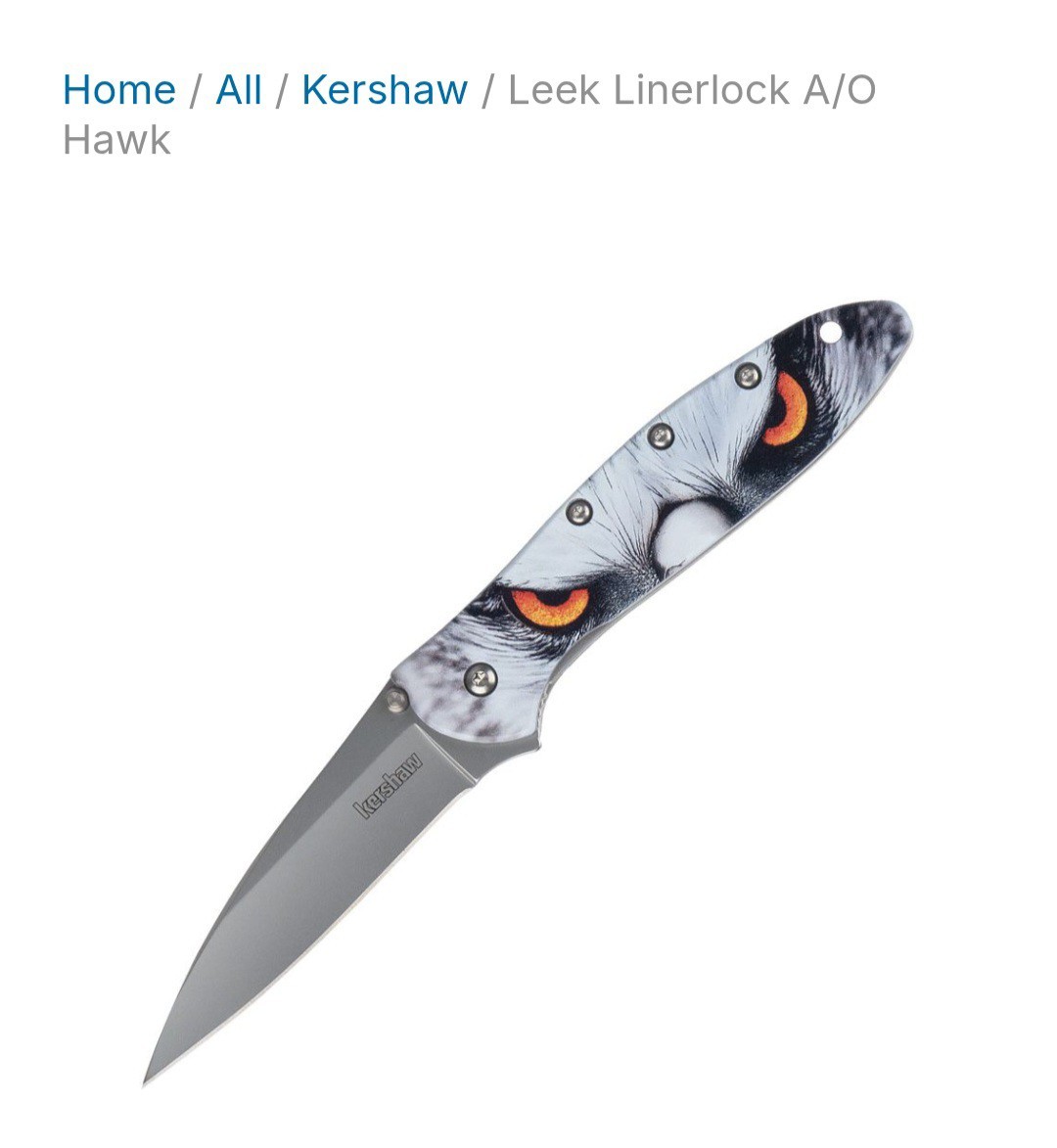 20% Off Kershaw Leek Linerlock A/O Hawk 1 Blade pocket clip Halk Eye Handle Art