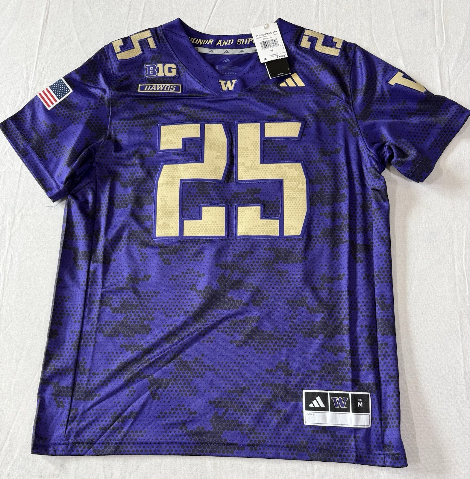 Adidas Washington Huskies Purple Camo Military #25 Football Jersey Men\'s M $140
