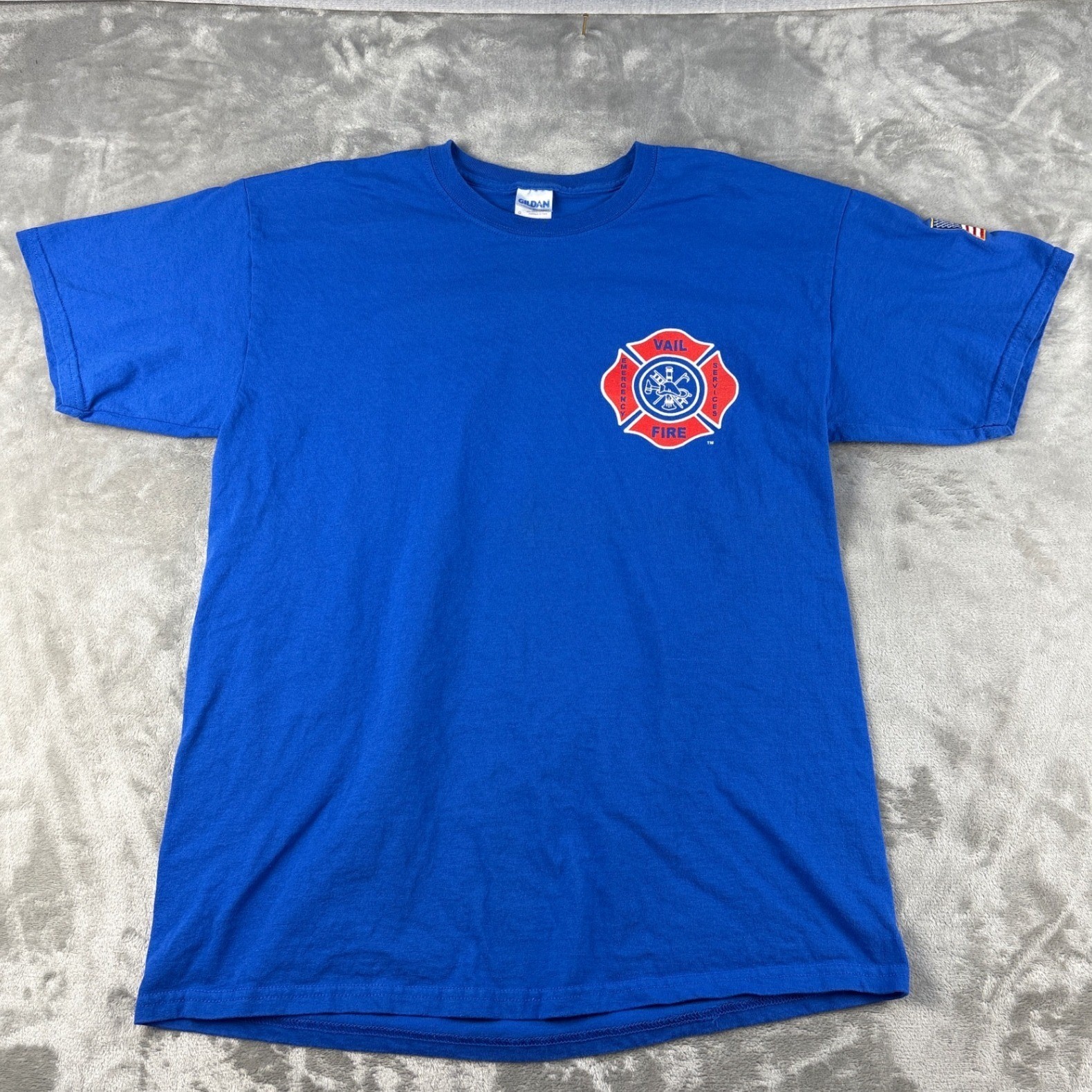 Collectible Gildan T-Shirt Mens L Ultra Cotton Blue Vail Fire Staff Graphic EUC