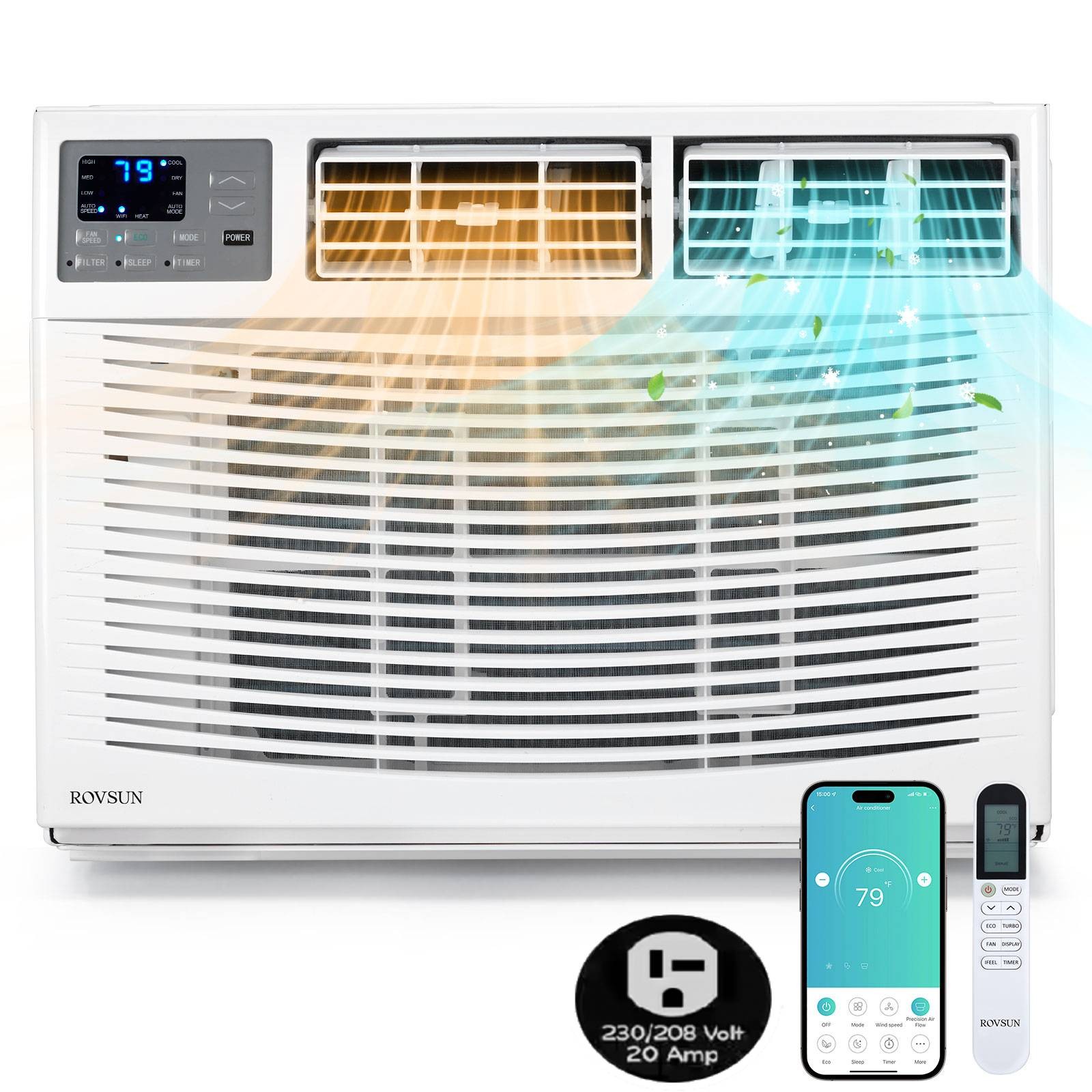 18000 BTU Window Air Conditioner w/Heater, Energy-Saving Window AC Unit Kit Wifi