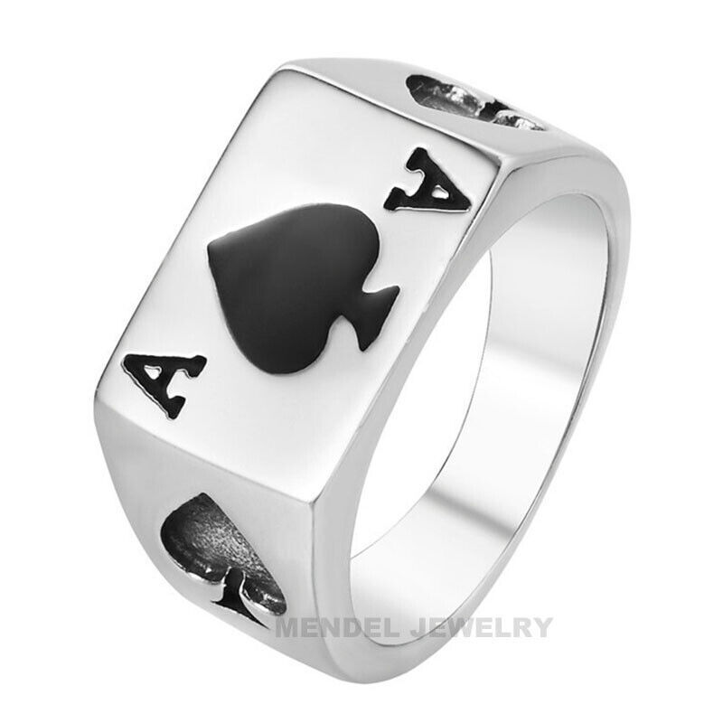 MENDEL Mens Biker Casino Lucky Poker Ring Jewelry Men Stainless Steel Size 7-15