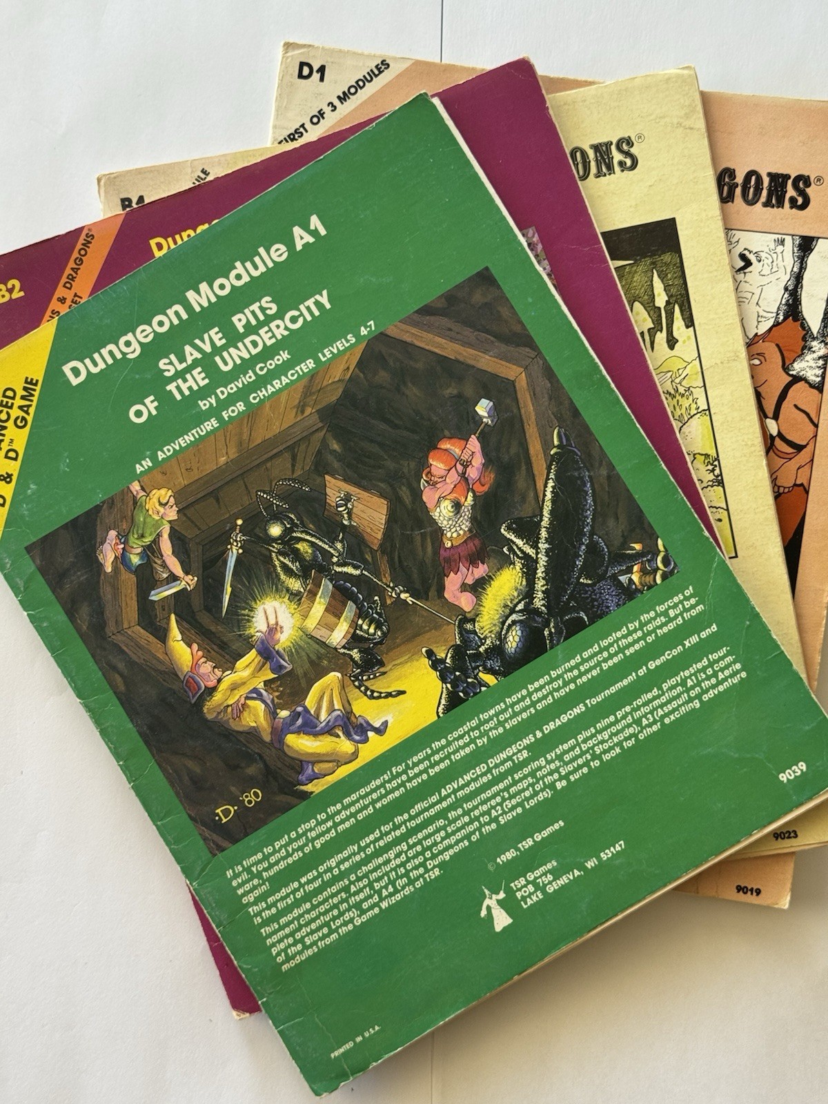 4 -1980 TSR D&D Dungeons Dragons B2 9034, A1 9039, B1 9023, D1 9019 Fair +
