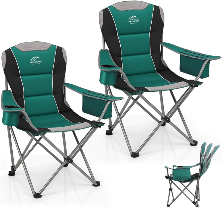 Juego 2 Sillas Camping XL Plegables 400LB Reclinables con Nevera y Vaso, Nuevo