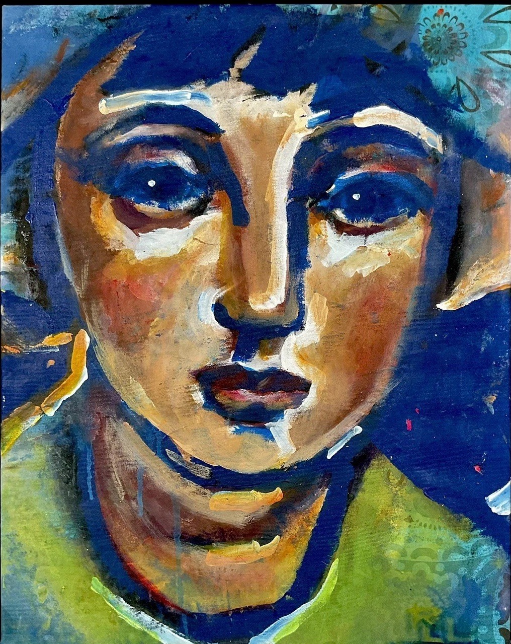 REAL PAINTING CHAIRISH EBAY Girl BIG 16”x 20” Expressionism WALL Art Face CANVAS