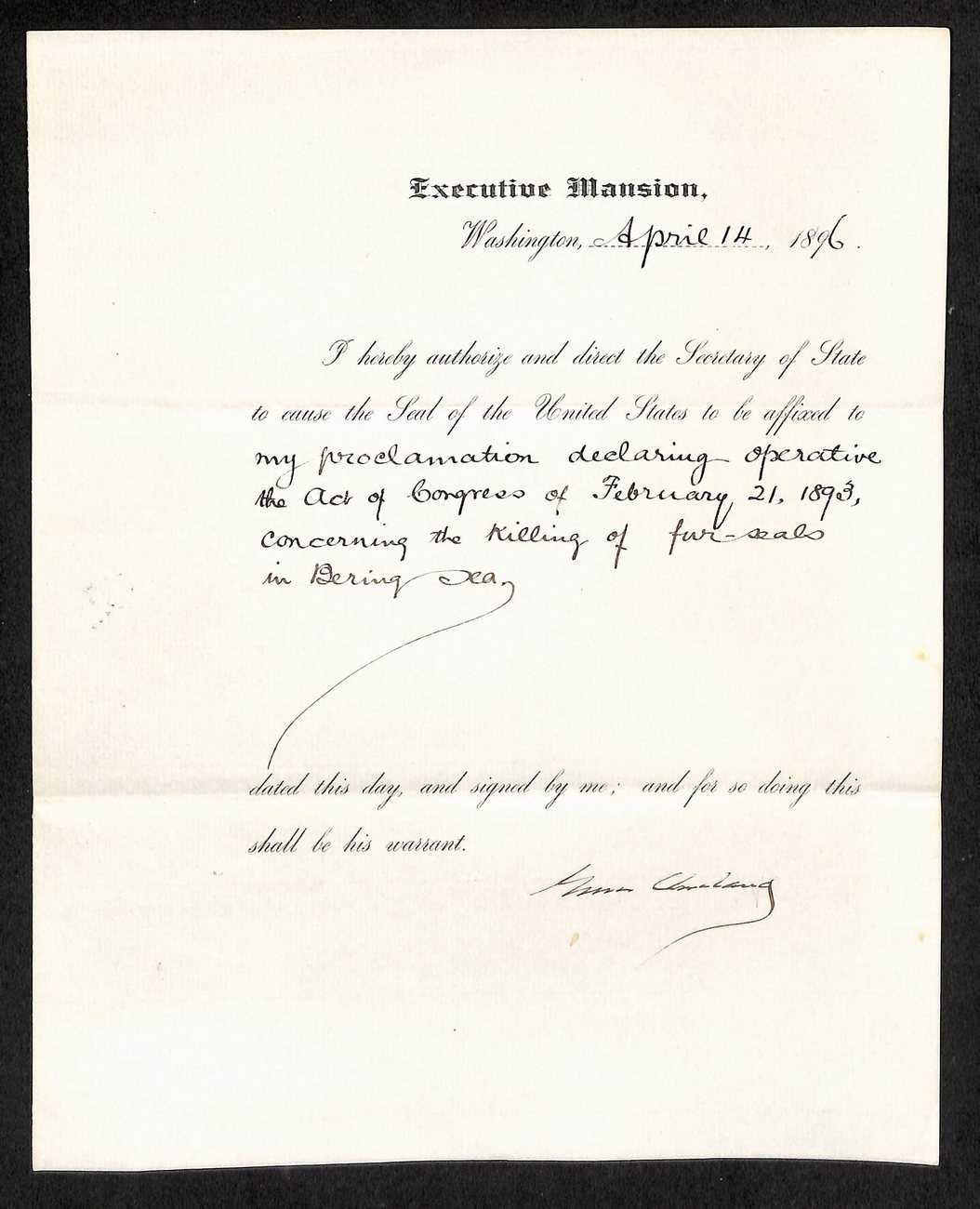 President Grover Cleveland Signed 8x10 Proclamation Letter PSA/DNA LOA 199541
