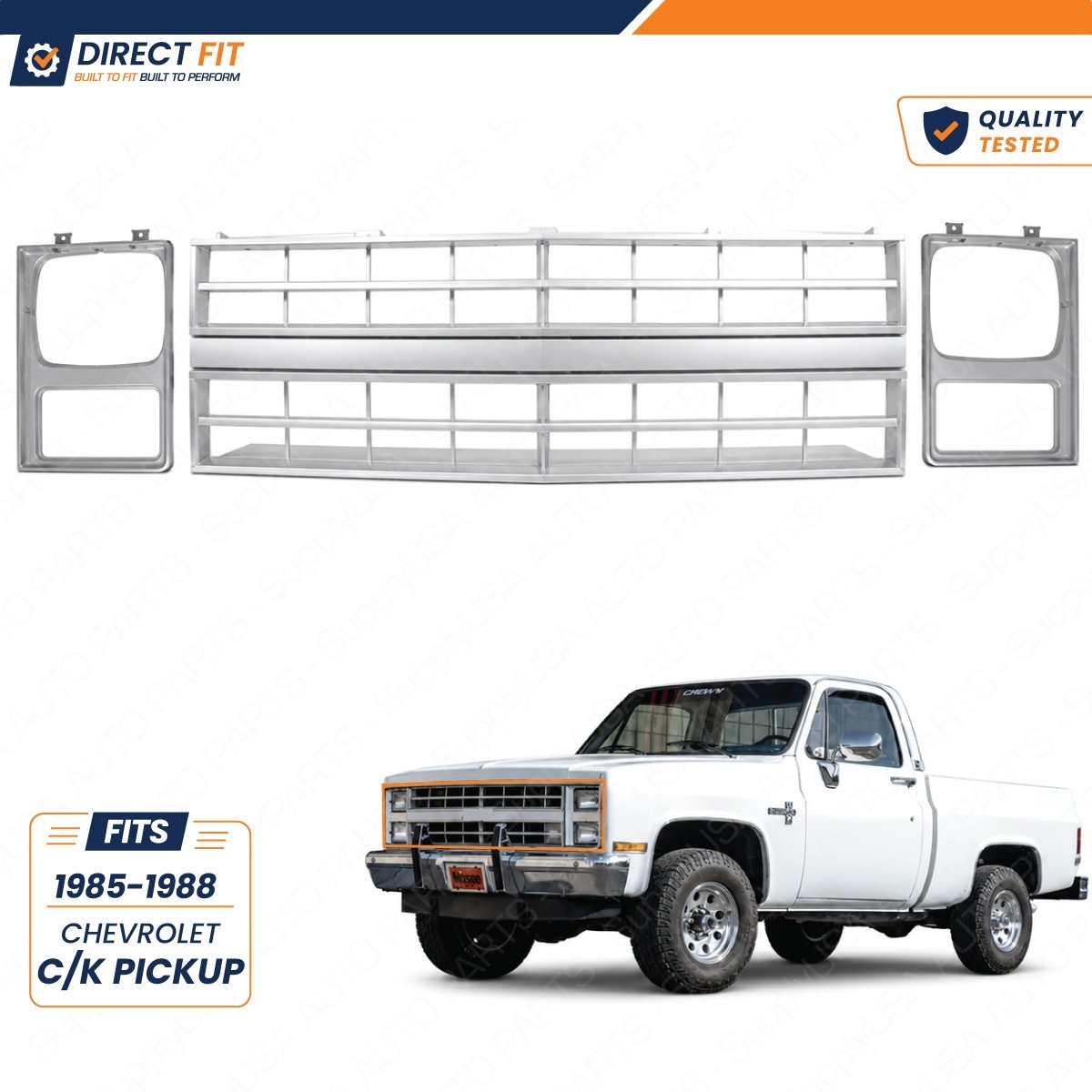 New Fits 1985-1988 Chevy C/K Pickup Front Grille + Headlight Bezel Set Silver