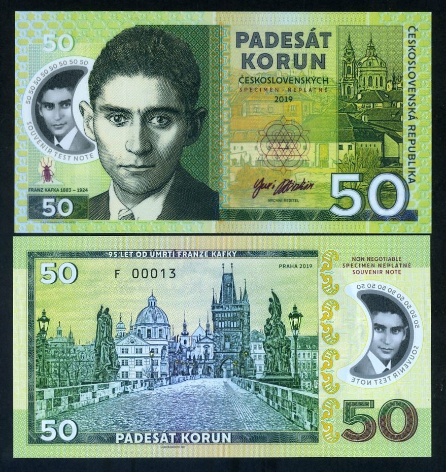 Czechoslovakia, 50 Korun, 2019 Private issue polymer - Franz Kafka F