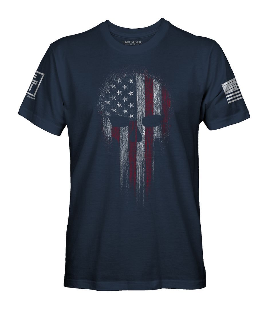 USA  American Military Skull Flag Patriotic T-Shirt