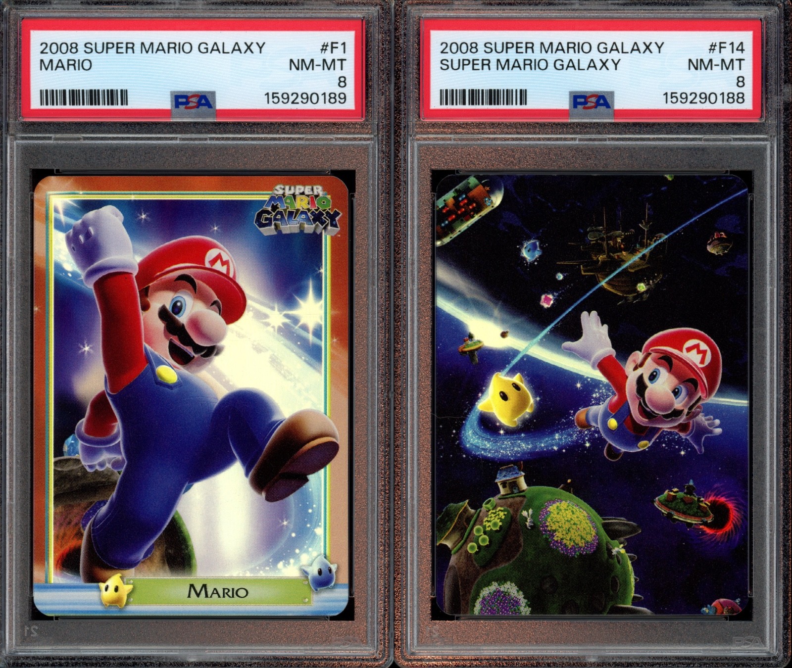 PSA 8 Super Mario Galaxy Holo Foils F1, F14 Card 2008 Sequential Certs RARE PSA 8 Super Mario Galaxy Holo Foils F1, F14 Card 2008 Sequential Certs RARE