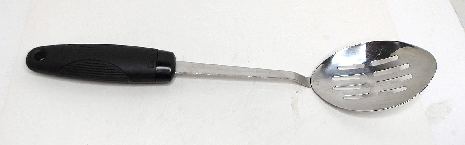 EKCO Slotted Serving Spoon, Rubber Handle, Stainless Steel,Black, Vintage, 13 in