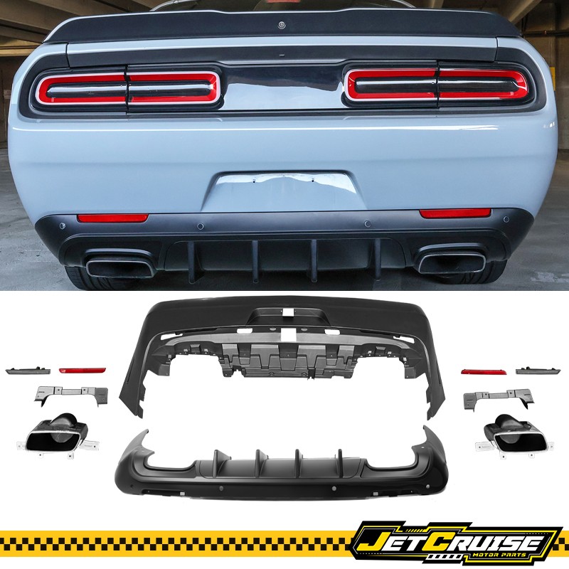 Fit 08-14 Dodge Challenger 2015+ SRT Hellcat Style Rear Bumper Cover V1 Diffuser