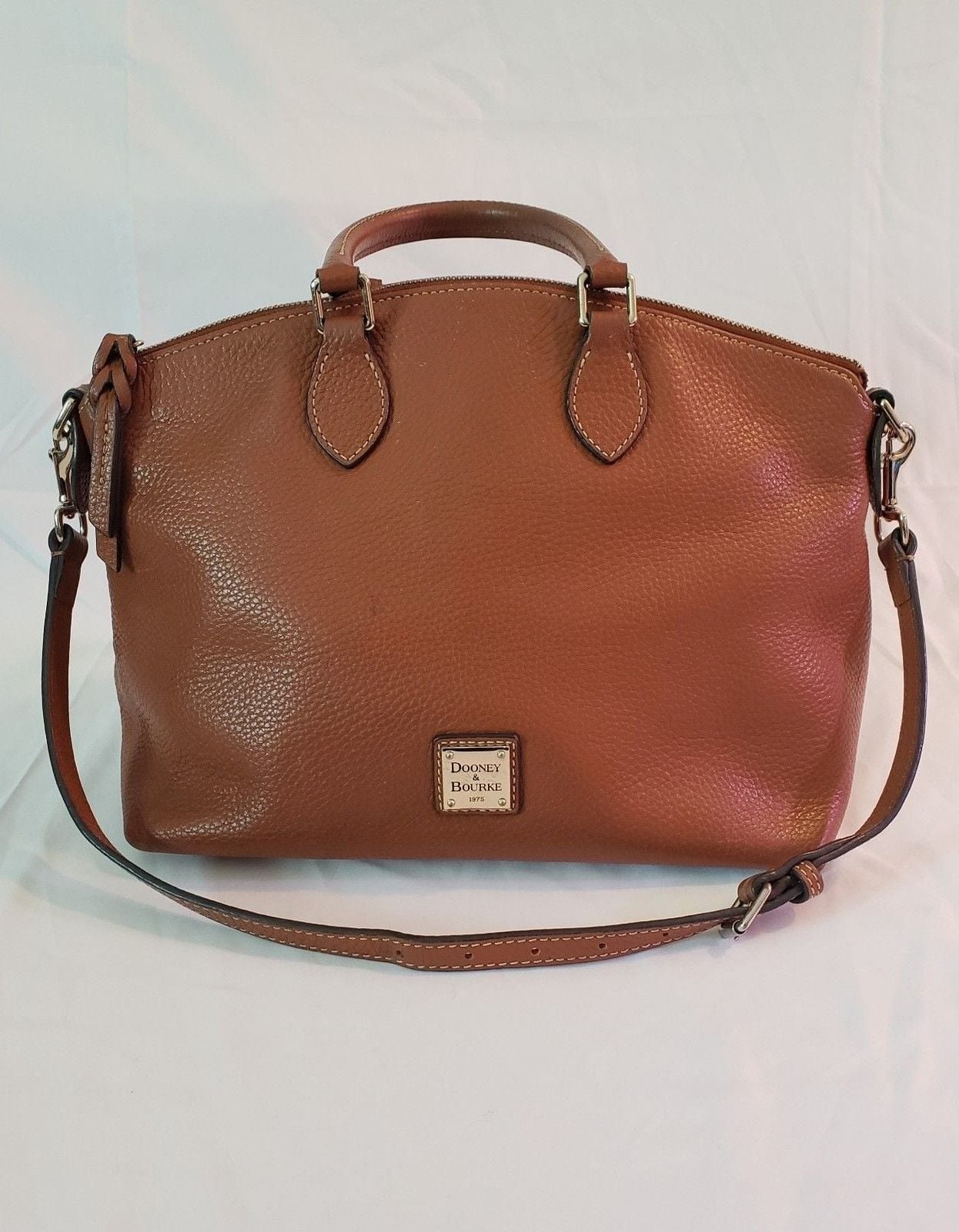 Dooney & Bourke Pebble Leather Zip Satchel Brown