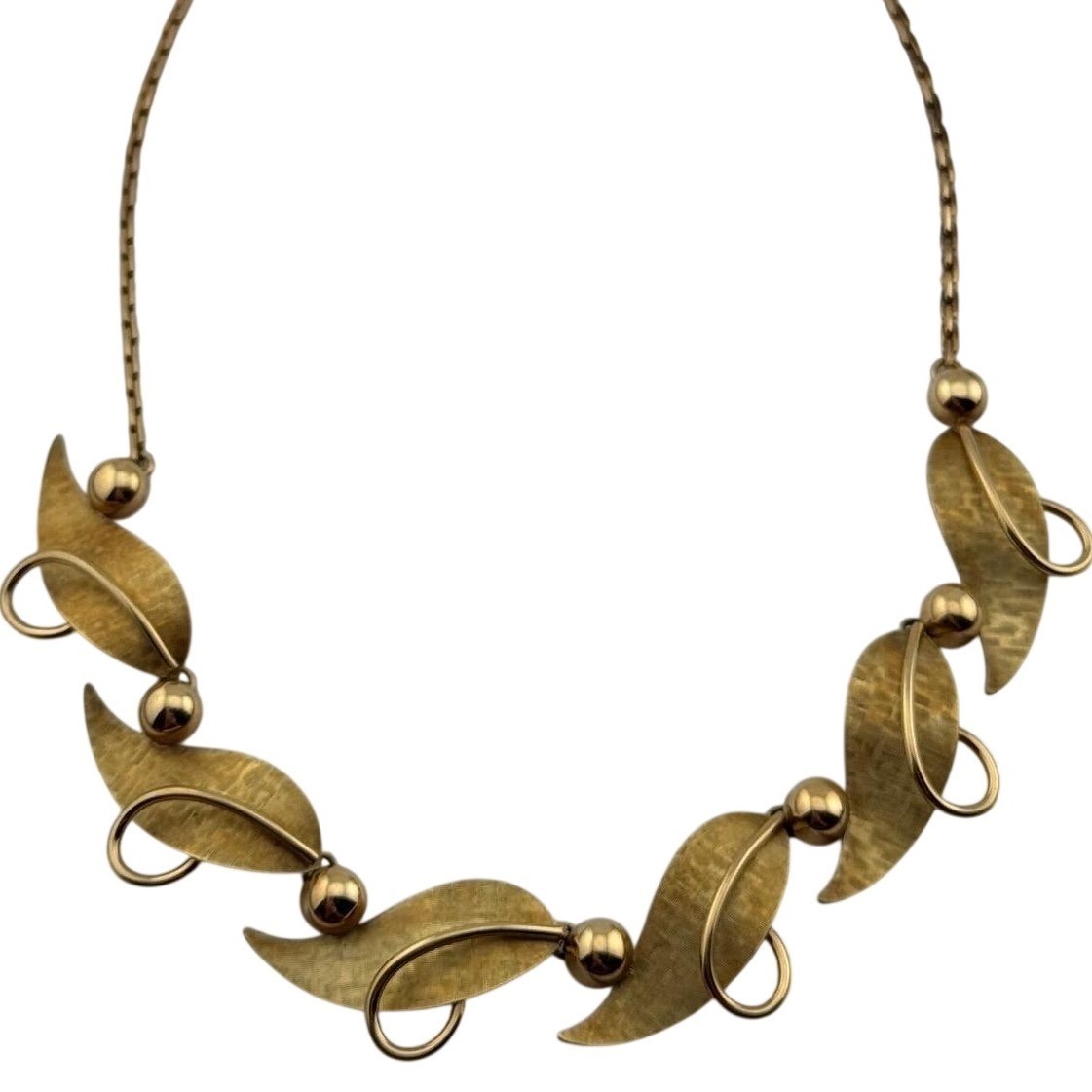 Vintage Krementz Signed Gold Tone Leaf Choker Necklace